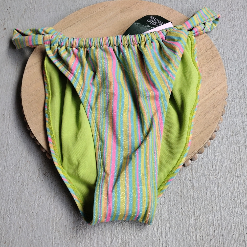 Striped Sparkle Low-Rise Extra High Leg Adjustable Coverage Bikini Bottom